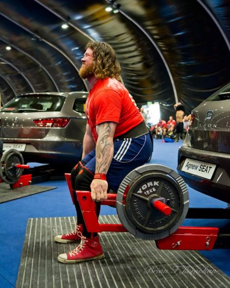 Dhanni Moar competing in the Car Deadlift category, in Belfast on Sunday.