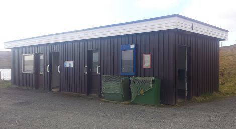 Laxo ferry terminal waiting room and public toilets.