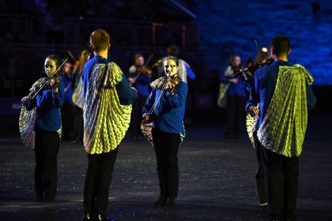 A total of 68 fiddlers, the overwhelming majority from Shetland, have participated this year. Photo courtesy of The Royal Edinburgh Military Tattoo.