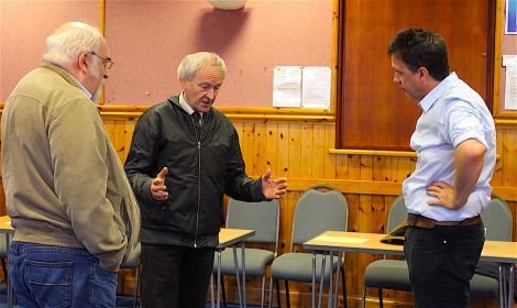 Councillor Allison Duncan (centre) making a point with Peter Hamilton (right) and John Hunter listening.