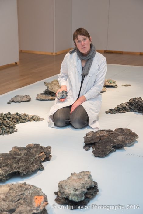 Artist Julia Barton and her installation.