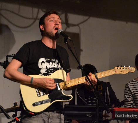 Admiral Fallow frontman Louis Abbott (pictured during a gig in Shetland last year) will provide percussion and backing vocals for the two gigs. Photo: Shetnews/Kelly Nicolson Riddell