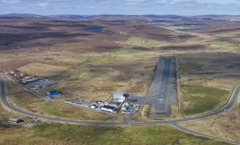 The aerial approach to Tingwall Airport from the south. Photo: Peter Scott