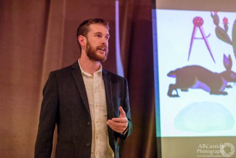 Writer Malachy Tallack talking at a launch event for 'The Un-discovered Islands' at the Old Hairdresser's in Glasgow last week. Photo: AB Cassidy Photography