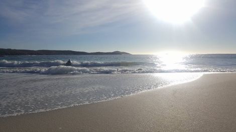 The October weather was even good enough for Stacey Laurenson to enjoy a quick dip in the sea at Meal Beach in Burra, as photographed by her partner Zoe Henry.