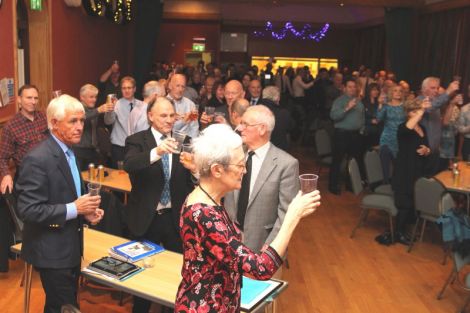 More than 200 friends and family gathered at the Islesburgh Community Centre to pay tribute to local football legend Jim Peterson who died last year - Photo: Davie Gardner