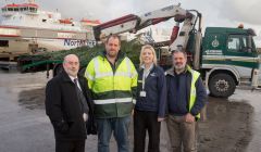 From left to right - Gary Bain of Living Lerwick, Robbie Leslie of Northwards, Charlene Moffat of Northlink and Neil Robertson of the SIC. Photo: Ben Mullay