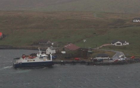 The Whalsay ferry Linga, seen here docking at Vidlin at midday on Friday, will make her last run at 2pm - Photo: Hans J Marter/Shetland News