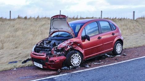 One of the cars damaged in the Virkie crash on Thursday morning - Photo: Ronnie Robertson