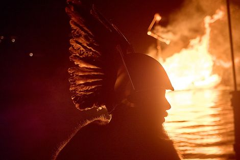 Guizer Jarl Victor Laurenson at the galley burning - Photo: Chris Brown