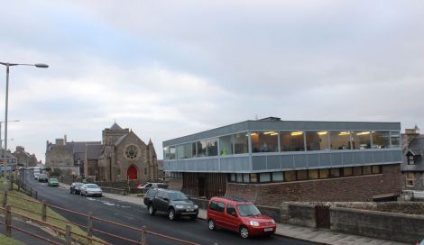 The library's current base at St Ringans Church (left) is a stone's throw away from the old premises at Lower Hillhead. Photo: Hans J Marter/Shetland News