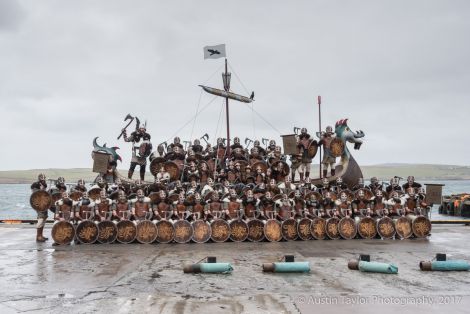 The traditional squad photo in the galley Falcon at the Bressay slip.