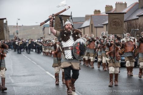 Guizer Jarl Lyall Gair and his squad during the morning parade - all photos: Austin Taylor