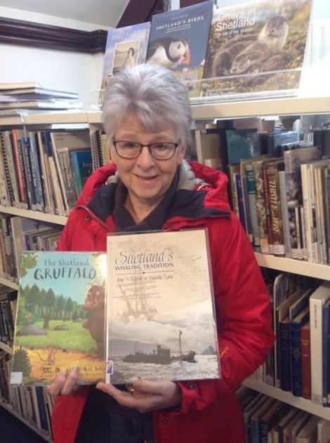 Local author Laureen Johnson with her most-borrowed Shetland books.