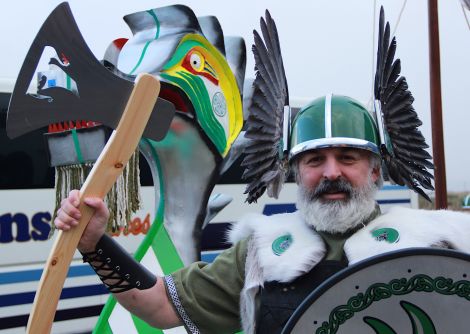 Guizer Jarl Norman Johnston at the Nesting primary school on Friday morning, at the start of a busy day and night ahead.