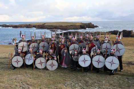 Jarl Christopher Gray and his squad at Outer Skaw, Unst, earlier today (Friday) - Photo: John Coutts