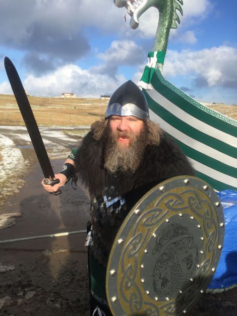 Here are the first photos from Cullievoe Up Helly Aa. Mid Yell junior high school head teacher Mark Lawson enjoying his time as guizer jarl - Photo: Garry Sandison