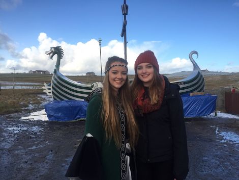 Princess Brodie Lawson (left) pose with a friend, Louise Thomason, in front to the galley - Photo: Garry Sandison