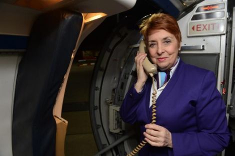 Stewardess Charmaine McCall-Hagan, who retired on Friday after 44 years. Photo courtesy of Loganair.