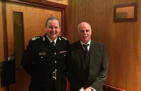 Jim Moar pictured with Scotland's chief fire officer Alasdair Hay.