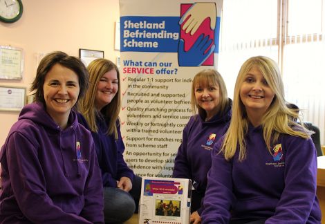 Shetland Befriending Scheme are (from left to right): Lynn Tulloch, Project Co-ordinator; Laura Russell, ASN Development Worker; Mairi Jamieson, Young Adults Development Worker and Elaine Nisbet, 60+ Development worker. Missing from the photo is Amanda Brown, Children and Young People’s Development Worker - Photo: Hans J Marter/ Shetland News