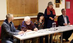 Speakers Richard Forbes Chris Bunyan, Barbara Dinnage and Donald Murray often had to support a motion which they perhaps did not personally agree with. the debate was chaired by Karen Fraser - Photo: Yetti Biscuit/Shetland News