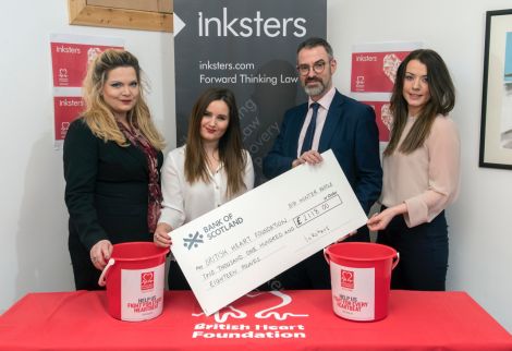 Claire Maguire, Deirdre Curley (BHF), Brian Inkster (originally from Scalloway) and Evonne Morrison (originally from Weisdale). Photo: Donald McLeod.