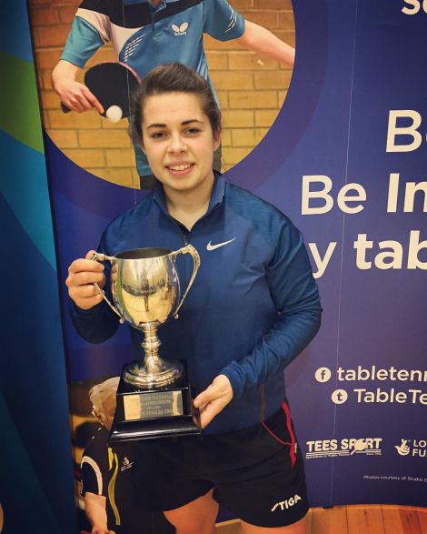 A delighted Lynda Flaws with the trophy she won for the first time in four years.