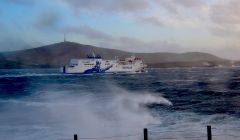 Sister vessel MV Hjaltland leaving Lerwick last year. Photo: Shetland News