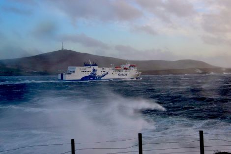 Sister vessel MV Hjaltland leaving Lerwick last year. Photo: Shetland News