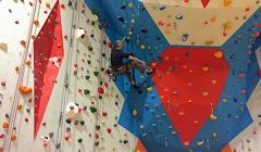 Climb Shetland member Kevin Learmonth climbing the wall at the Pickaquoy Centre, in Kirkwall.