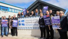 Protesters outside Shetland College urged employer organisation Colleges Scotland to 'honour the ideal' - Photo: Hans J Marter/Shetland News