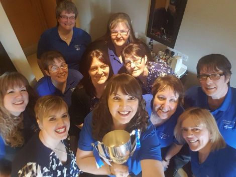 Selfie time for the victorious Lerwick Ladies team in Kirkwall on Thursday night.