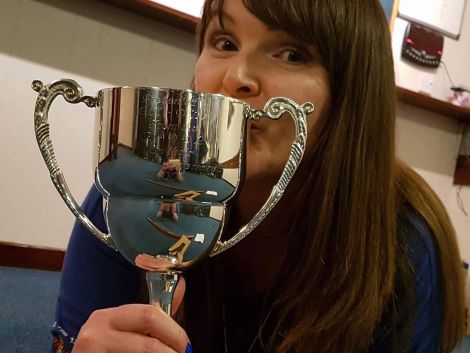 Lerwick captain Beverley Lamming with the trophy.