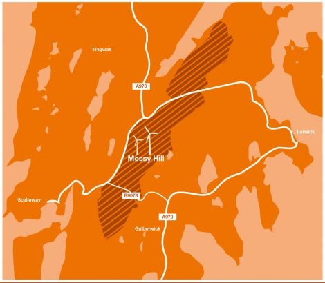 The proposed wind farm would be built between Lerwick and Scalloway. Image: Peel Energy