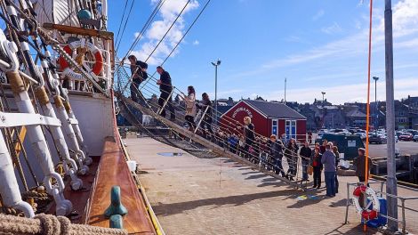 Punters flocking onto the Statsraad Lehmkuhl while enjoying some long-overdue sunshine. Photo: Chris Brown.