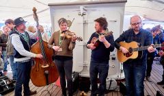 Live music on board the Statsraad Lehmkuhl on Friday afternoon. Photo: Chris Brown.