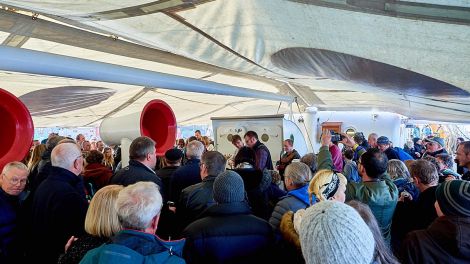 Orcadian favourites The Chair entertain the crowd on board the Statsraad Lehmkuhl. Photo: Chris Brown.