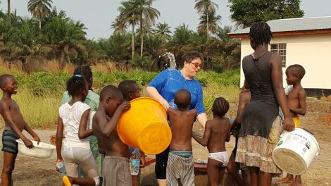 Julia said getting soaked during a water fight was a welcome relief in the 30C heat - even if the kids "ganged up on the adults"!