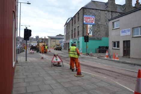 Roadworks at the Esplanade in central Lerwick. Photo: Shetland News.