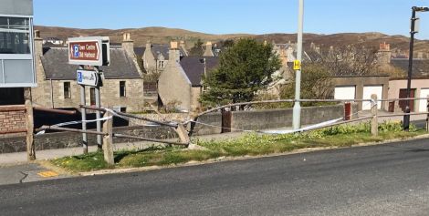 Roadside railings along Lerwick's Hillhead were damaged in the incident. Photo: Shetland News.