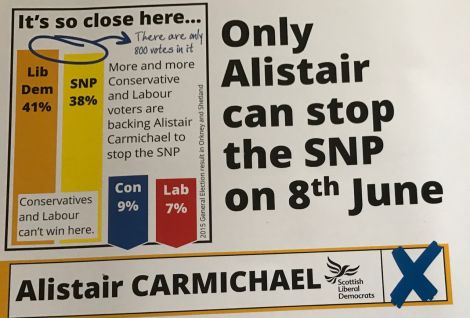 Incumbent Liberal Democrat Alistair Carmichael's election material presents the Northern Isles as a two-horse race, but Halcro Johnston disputes that.