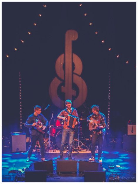 Trio Dhoore, three Belgian brothers pictured at Mareel on Friday night, offered super-tight renditions of traditional Flemish material. Photo: Lieve Boussauw.