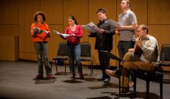 The Dunedin Consort madrigals during rehearsals prior to their Friday night concert at Mareel. Photo: Jenny Leask.