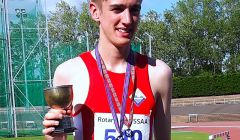 Gold medal winner Seumas Mackay was also awarded a a Cup for the best 800m performance at this year’s championships. Photo: Shetland Athletics.