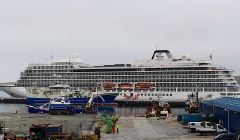 The Viking Star is the first cruise liner to berth at Lerwick Port Authority's new Mair's Pier on Monday morning. Photo: Chris Cope/Shetland News