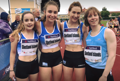 Members of the 4 x 100m relay women’s team after winning bronze. Photo: BBC Radio Shetland