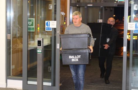 Shetland's ballot boxes arriving in Kirkwall.