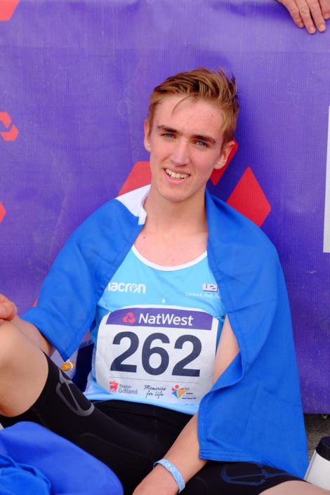 Seumas taking a well-earned breather following his race. Photo: Shetland Island Games Association.