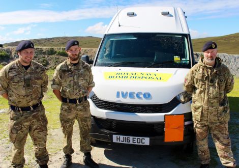 Bomb disposal team officers (left to right) ‘Sticky’ Cunningham, Jon Robinson and Garth Spence. Photos: Chris Cope/Shetland News